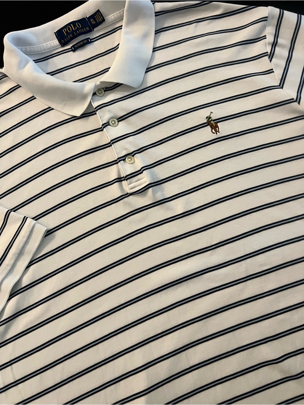 Ralph Lauren White and Navy Striped Polo Shirt